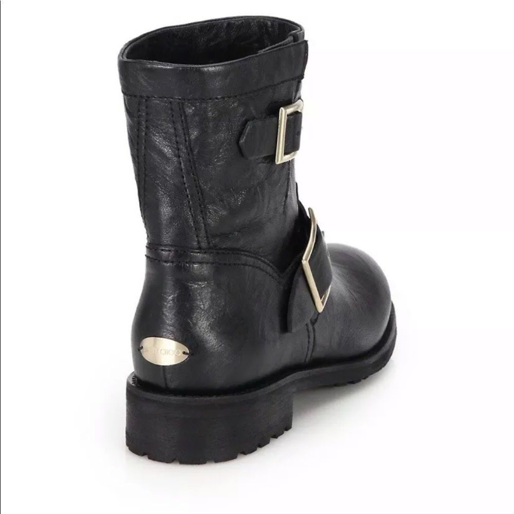 Jimmy Choo Youth Black Leather Biker Boots 38.5 - Picture 7 of 16